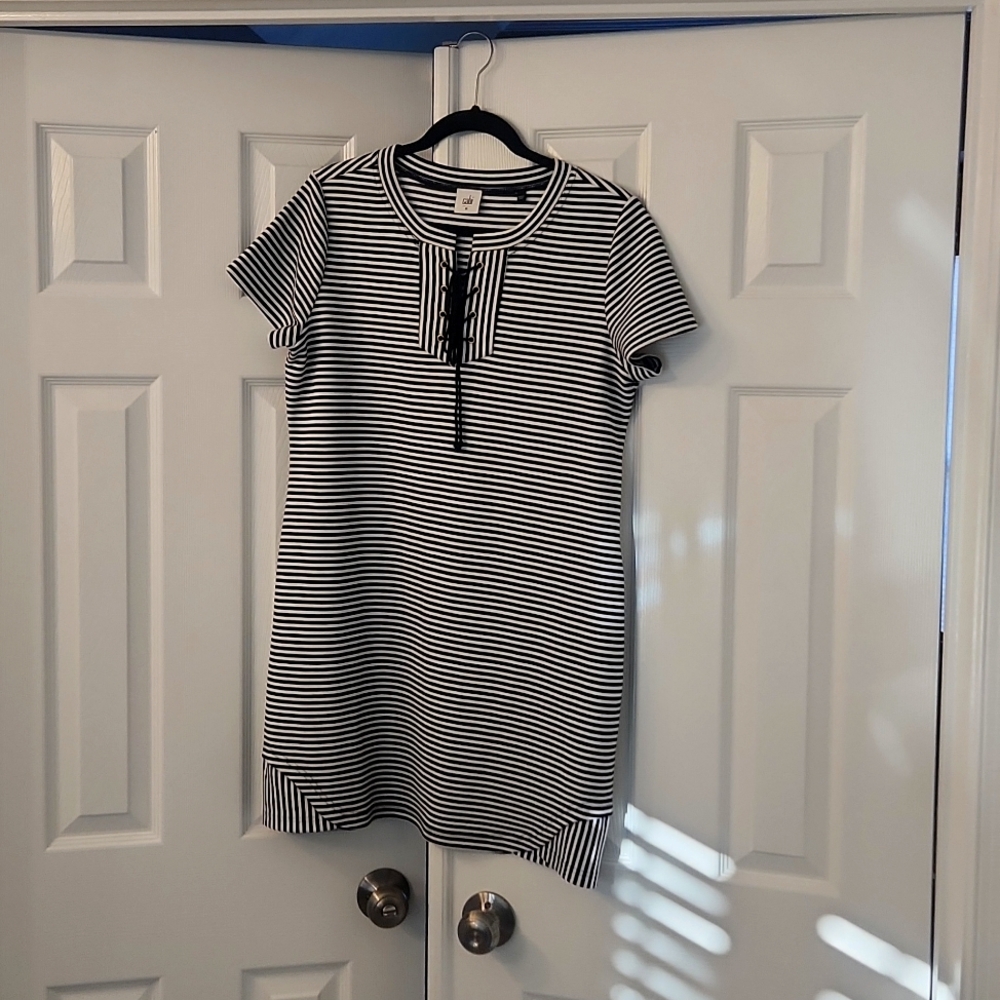 CAbi navy and white striped dress size M
